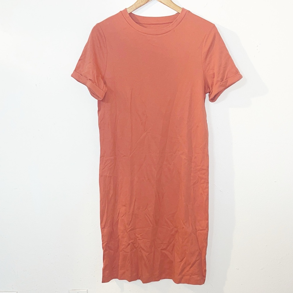 A new day cotton cuffed sleeve midi tshirt orange/red short sleeve dress